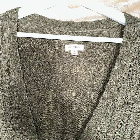 Pilcro Anthropologie Womens Gauzy Distress Duster Cardigan Prep Green NEW Sz M - Picture 8 of 8